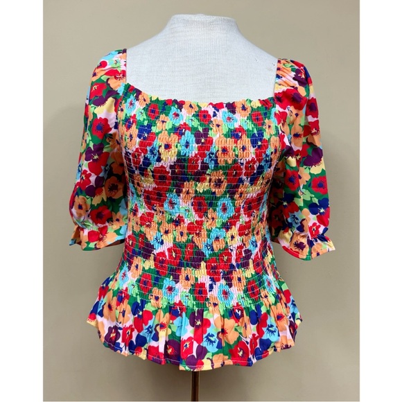 SHEIN Shirred Puffy Short Sleeve Floral Top Size XL - Picture 4 of 9